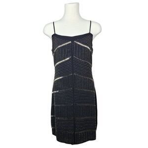 L'AGENCE Black Beaded Spaghetti Strap Midi Shift Dress Small